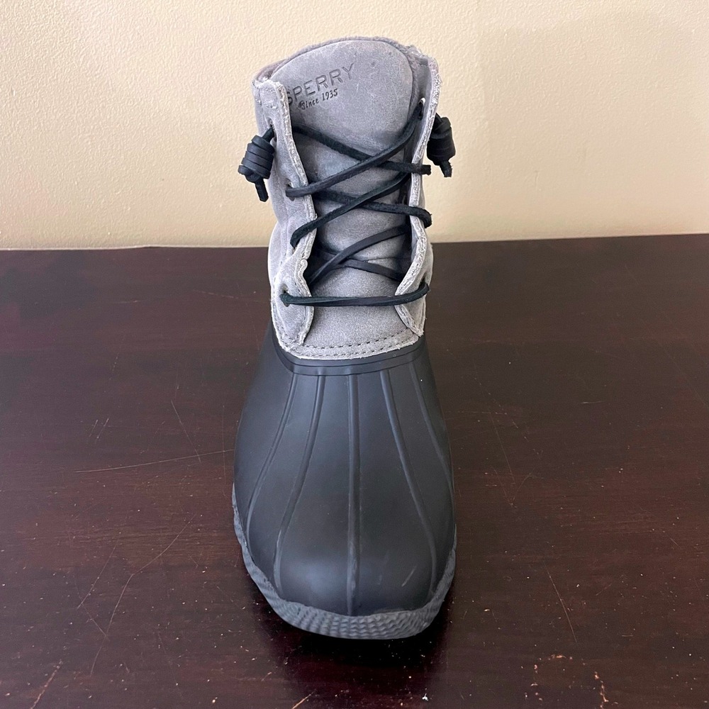 Sperry Saltwater Grey Black Suede Leather Duck Boots STS81732 Womens 8.5M - Picture 4 of 8